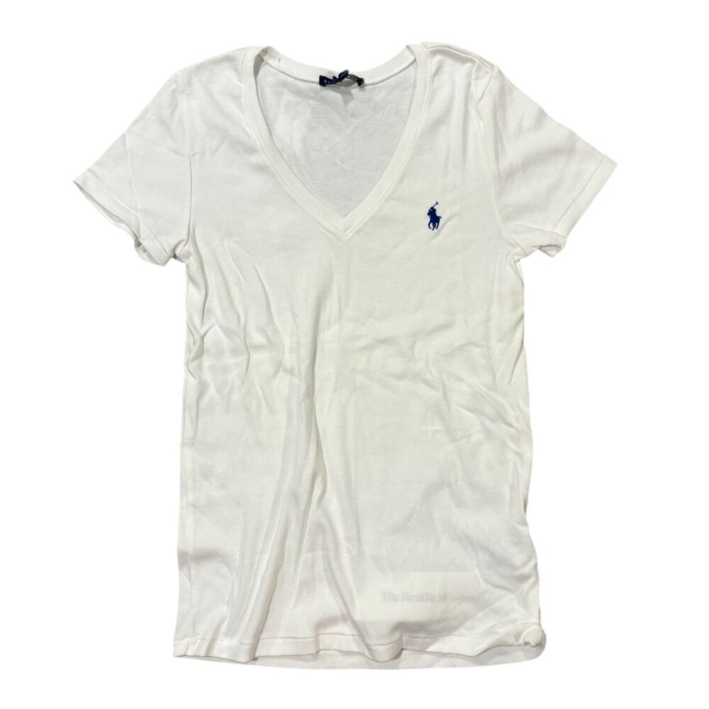 Polo Ralph Lauren Classic V-Neck T-Shirt – White with Blue Pony Logo